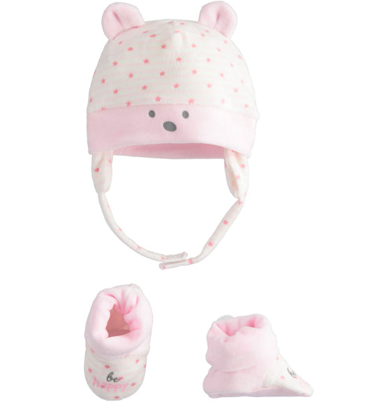 iDO - Appena Nato - Set  Cappellino e Scarpine 'Be Cutie, Be Happy'