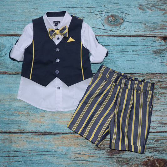 Baby A. - Completo Camicia, Pantaloncino, Gilet e Papillon